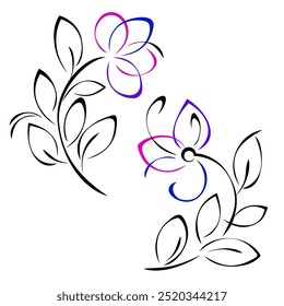 Stylized blossoming flower on a short stem with leaves; graphic decor