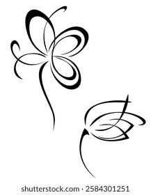 stylized blossoming flower on a short stem without leaves; graphic decor