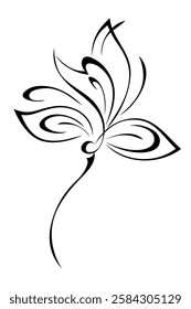 stylized blossoming flower on a short stem without leaves; graphic decor