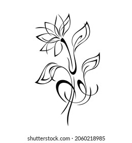 stylized blossoming flower on a stem with leaves and curls. graphic decor