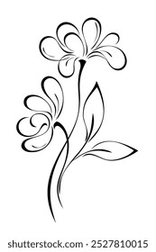 Stylized blossoming flowers on stems with leaves; decorative design