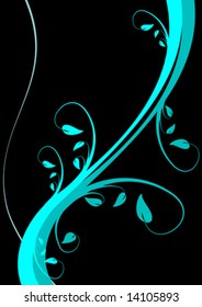 una ilustración estilizada de vector floral abstracta con un diseño floral diagonal azul sobre fondo negro