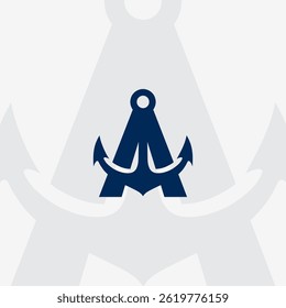 A Stylized Blue Anchor With An Initial A In Minimalist Design On A White Background