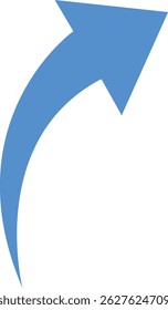 A stylized blue arrow curves upward and points to the right. This vector graphic illustration is isolated against a plain setting, making it ideal for use as a navigation symbol or design element