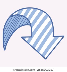 A stylized blue arrow with striped patterns, indicating direction or movement.