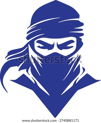 Stylized blue bandit face with headwrap ideal for design on transparent background