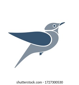 Stylized blue bird icon. Stock vector illustration
