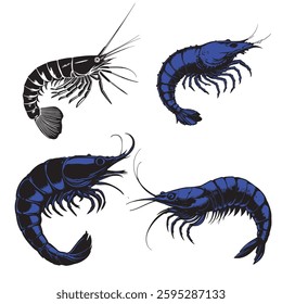 Stylized Blue and Black Shrimp Vector Illustration - Marine Life Artwork" this image is ai generated "