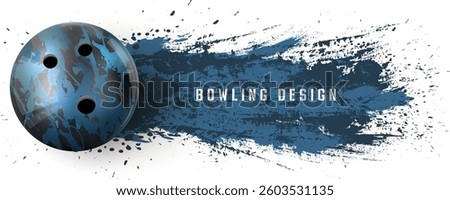 Stylized blue bowling ball against vibrant blue paint splash background, highlighting dynamic energy of sport and evoking excitement and passion. Vector illustration.
