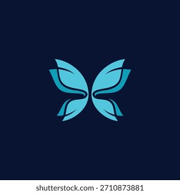 Stylized blue butterfly vector logo with graceful, leaf-like wings, symbolizing beauty, growth, and natural elegance, ideal for modern branding and creative projects
