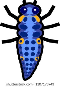Stylized blue cartoon larva of ladybird on white background