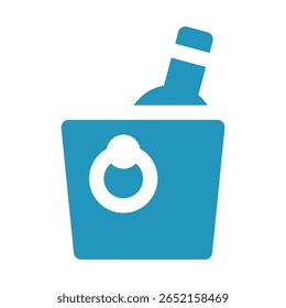 Balde de champanhe azul estilizado com garrafa e alça de anel branco