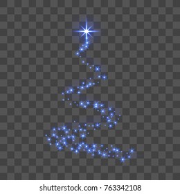 Stylized blue Christmas tree as symbol of Happy New Year holiday or Merry Christmas celebration. Bright design element for card on black transparent background. Vector illustration