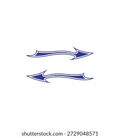 Ilustración vectorial decorativa azul estilizada de las flechas, Elementos gráficos direccionales curvos para las etiquetas del vinilo y el diseño del logotipo