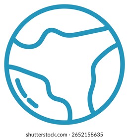 Stylized Blue Earth Icon with Continental Outlines and Dashed De