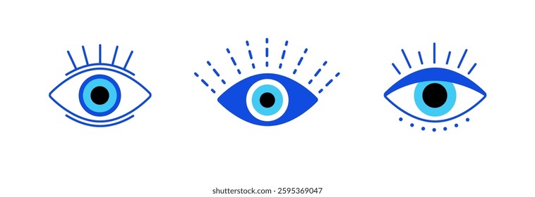 Stylized blue eyes with unique patterns; minimalist design showing symmetry and artistic style.