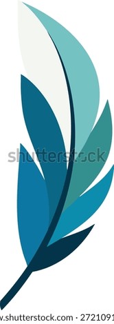 A stylized blue feather with layered shapes and soft gradients pointing upward on a white background.