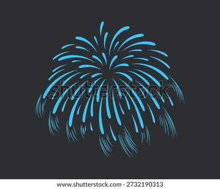 Stylized blue fireworks radiating from a central point on a black backdrop, evoking celebration.