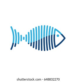 Stylized blue fish is lines logo vector illustration.