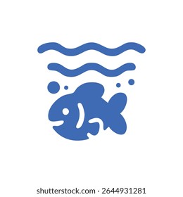 Stylized blue fish swimming in wavy water