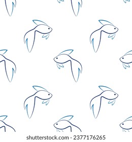 Stylized blue fishes on white background. Vector seamless pattern. Marine underwater life. Best for textile, wallpapers, wrapping paper, package and home decoration.