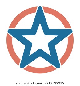 Um ícone de estrela azul estilizado de cinco pontas dentro de uma borda circular vermelha
