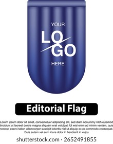 A stylized blue flag with a logo place holder and the text