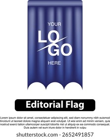 A stylized blue flag with a logo place holder and the text