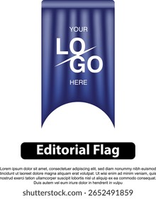A stylized blue flag with a logo place holder and the text