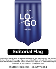 A stylized blue flag with a logo place holder and the text