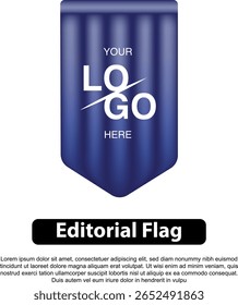 A stylized blue flag with a logo place holder and the text