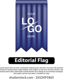 A stylized blue flag with a logo place holder and the text
