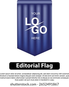 A stylized blue flag with a logo place holder and the text