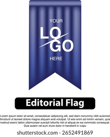 A stylized blue flag with a logo place holder and the text