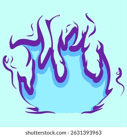 Stylized Blue Flame Illustration on Pastel Background, Modern illustration of a stylized blue flame with bold purple outlines, Creative illustration of a stylized blue flame