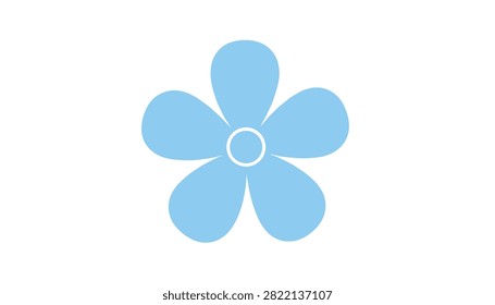 Stylized blue flower with five petals and a white outline in the center stands out against a clean white background.