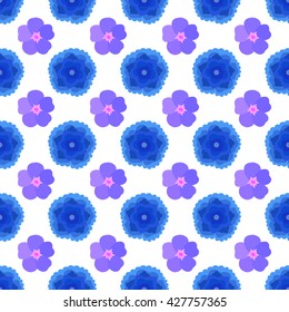 Stylized blue flowers seamless background isolated on white, vector illustration