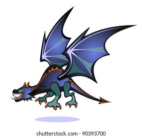 Stylized blue flying dragon isolated on a white background.