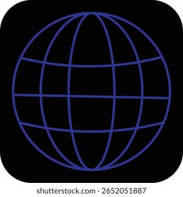 Stylized blue globe on a black background. Ideal for tech, global apps, networks, or internet business themes.