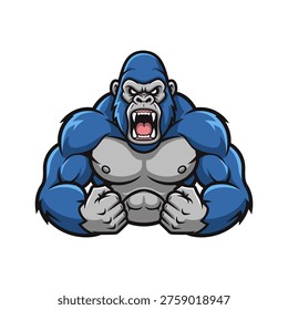 Stylized blue gorilla illustration with a bold, aggressive stance. High-contrast rendering, ideal for sports branding, e-sports teams, or marketing emphasizing power and dominance.