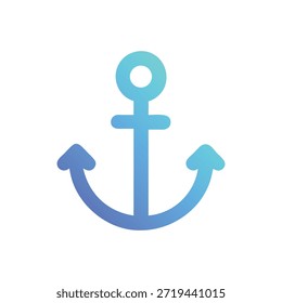 Un ancla de gradiente azul estilizado centrado en un fondo blanco sólido. Estética de Vector limpio.