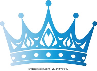 A stylized blue gradient crown with smooth curves and decorative cutout details is isolated , representing royalty and elegance.