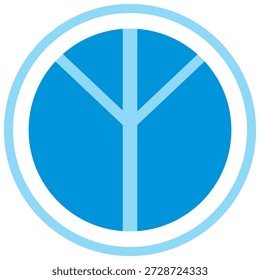 O gráfico azul estilizado apresenta o antigo símbolo Yggdrasil delimitado por bordas circulares que representam conexão universal, equilíbrio e significado mitológico em um design limpo.