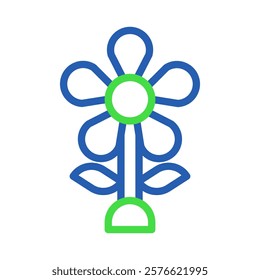 Stylized Blue and Green Flower Graphic Design Icon