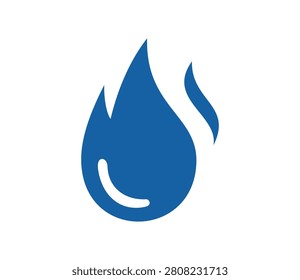 A stylized blue icon combining elements of a flame and a water drop, with a small wisp of smoke, symbolizing concepts of heat, liquid, and energy.