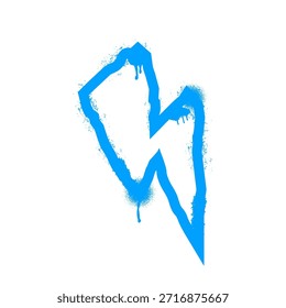 Stylized blue lightning bolt graphic created with a spray paint texture and drips, illustrating concepts of power, electricity, speed, and dynamic force against a clean white background