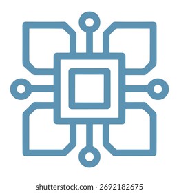 Ilustración vectorial de microchip azul estilizada que representa la computación, las placas de circuitos y el procesamiento de datos. Icono de la tecnología moderna.