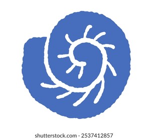 Stylized blue nautilus shell with intricate spiral design, isolated on a white background, vector illustration ideal for ocean, marine, or natural themes.