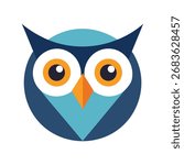Stylized Blue Owl Face with Orange Eyes and Beak bird