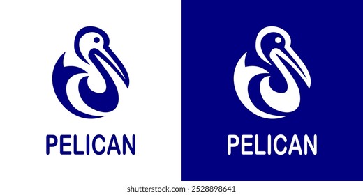 Design estilizado logotipo pelicano azul com uma abordagem moderna e minimalista. Ideal para empresas relacionadas à vida selvagem, atividades costeiras, conservação da natureza ou marcas aquáticas